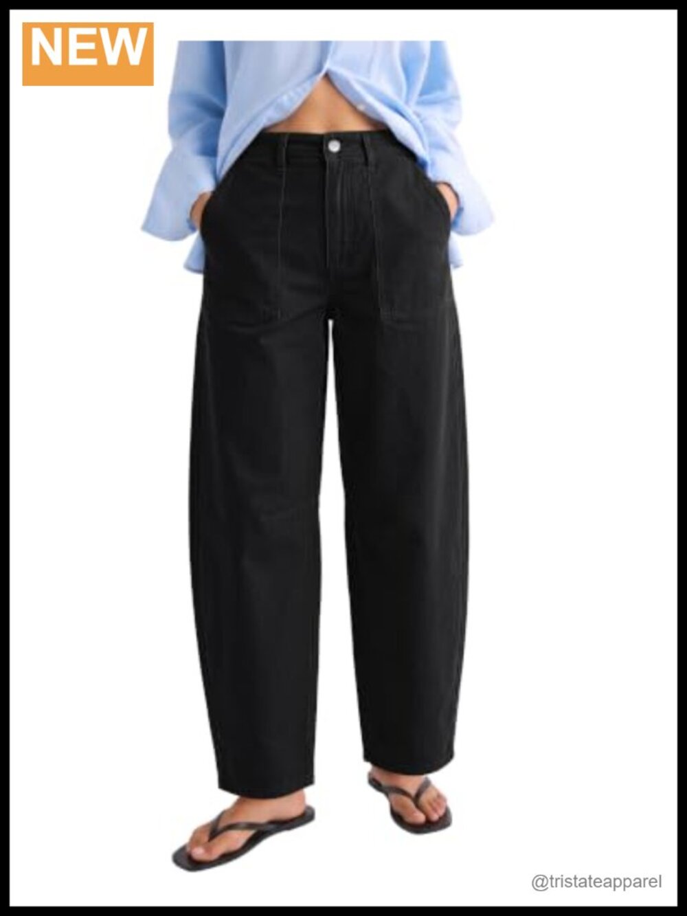 High Waisted Barrel Ankle Pants Cotton Twill Chino Business Casual Slacks